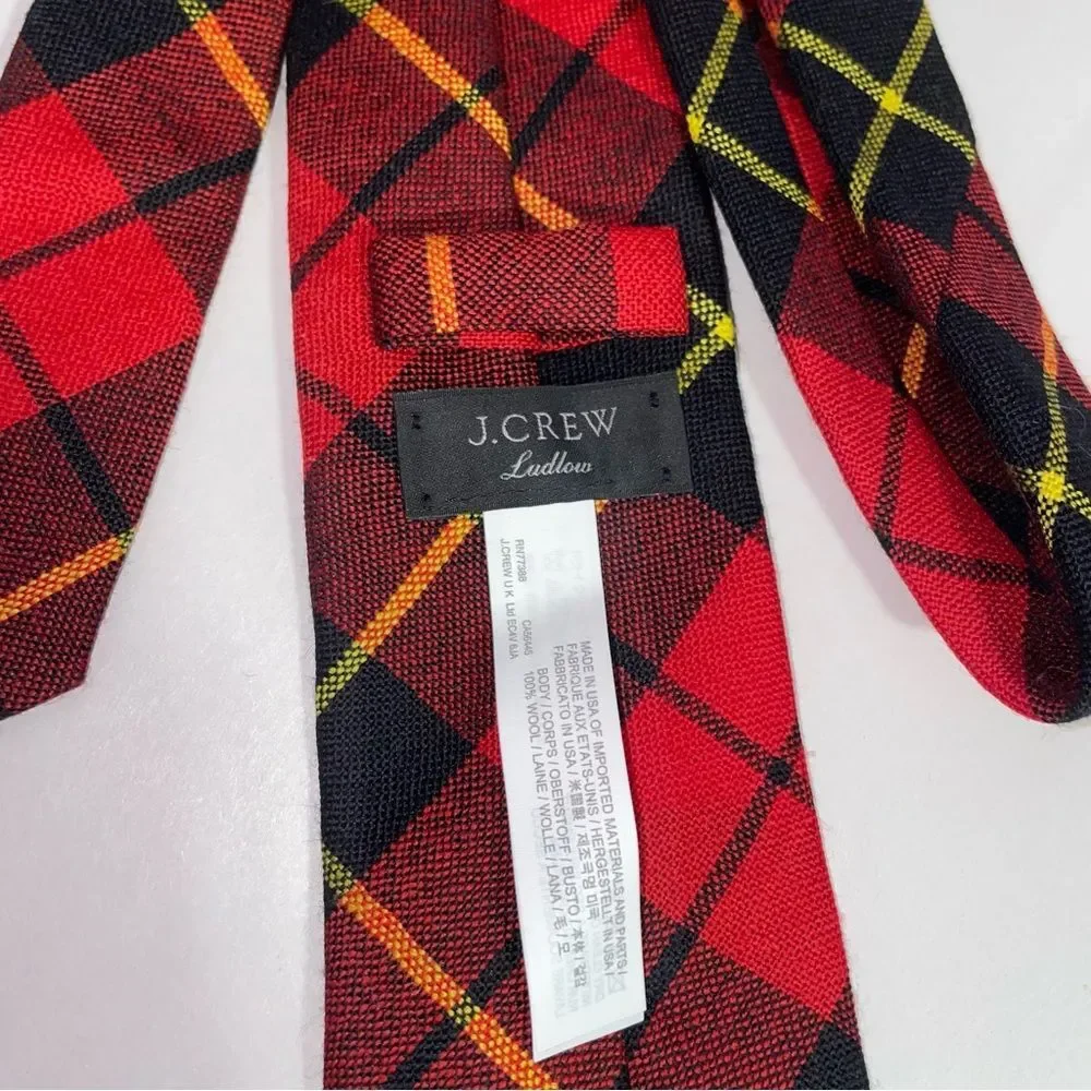 J Crew Ludlow Tartan Plaid Mens Necktie Wool Christmas Holiday Formal Event